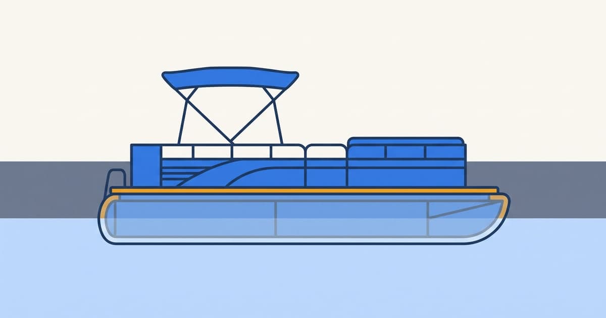 Diagram of hull-only boat cover on a Kansas reservoir: the shell hugs the pontoon boat's hull while everything above the deck is left outside it