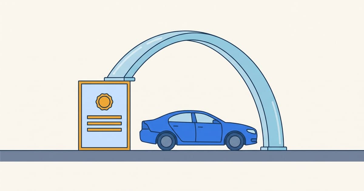 Diagram of how an SR-22 works: a car's protection propped up on a filed certificate, showing the cover stands only while the filing is maintained