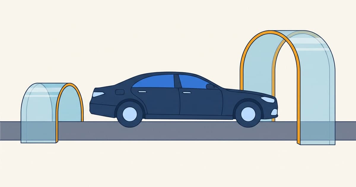 Diagram of why Uber Black requires commercial livery insurance: an executive sedan too large for a low personal-policy arch, moving into a far taller commercial one